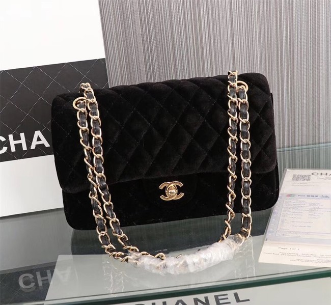 CHANEL Flap Bag velvet 1112 black