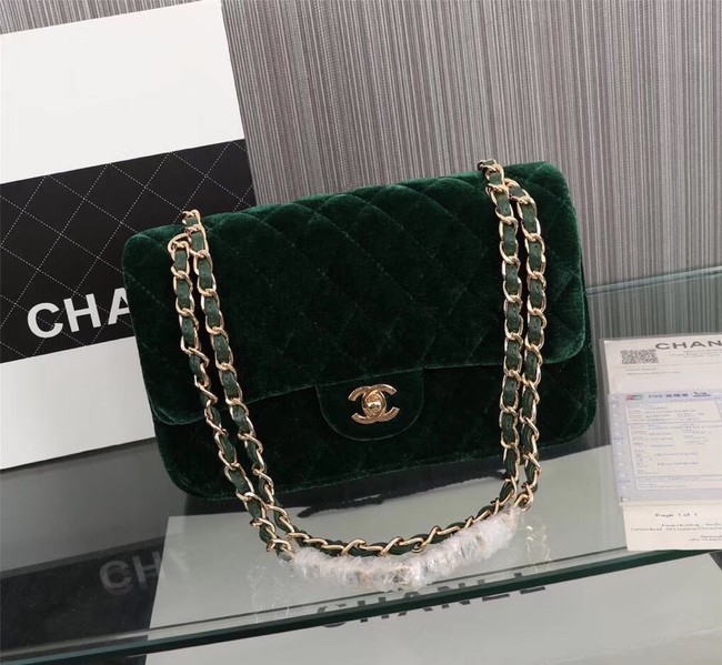 CHANEL Flap Bag velvet 1112 green