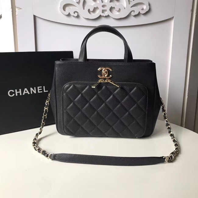 CHANEL Shopping Bag Grained Calfskin & Gold-Tone Metal A93794 black