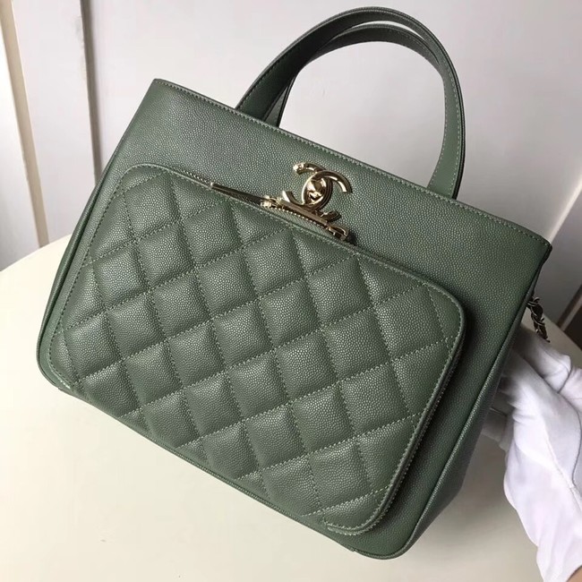 CHANEL Shopping Bag Grained Calfskin & Gold-Tone Metal A93794 green