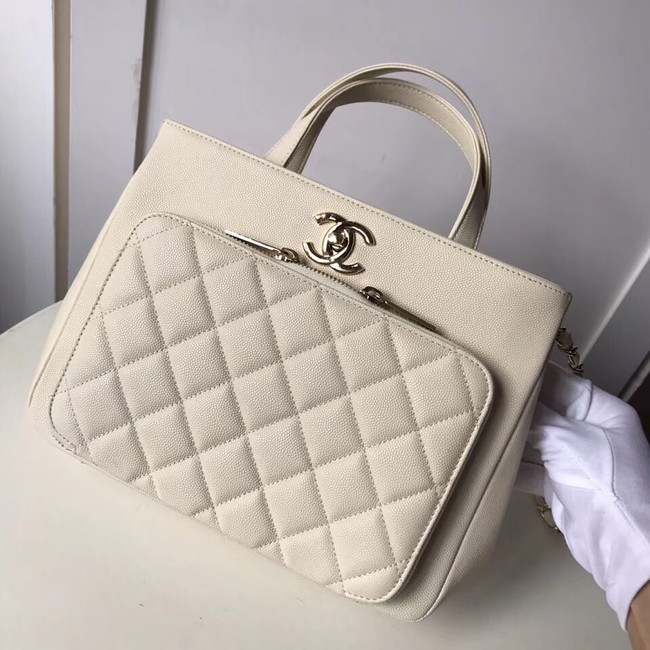 CHANEL Shopping Bag Grained Calfskin & Gold-Tone Metal A93794 white