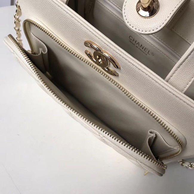 CHANEL Shopping Bag Grained Calfskin & Gold-Tone Metal A93794 white