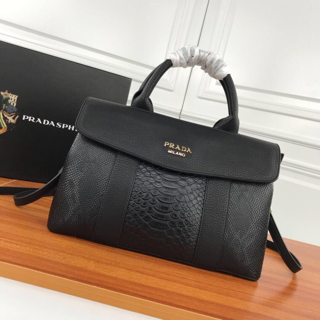 Prada Calf Leather Bag Original Leather PD9654 Black