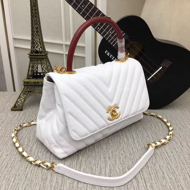 Chanel Flap Bag with Top Handle 36620 white