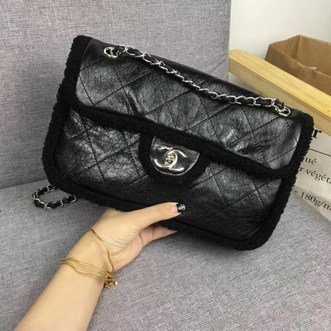 Chanel Flap Bag Shearling Lambskin & silver-Tone Metal 3378 black