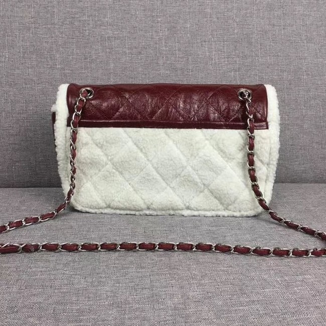 Chanel Flap Bag Shearling Lambskin & silver-Tone Metal 3378 Burgundy