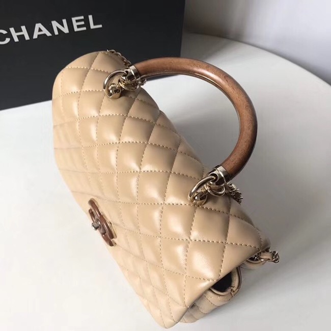 Chanel Flap Bag with Top Handle Gold-Tone Metal A57342 Beige