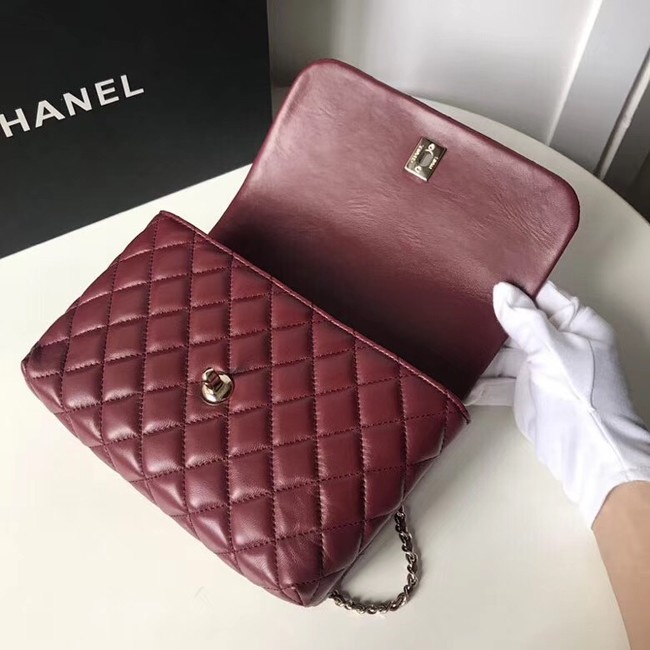 Chanel Flap Bag with Top Handle Gold-Tone Metal A57342 Burgundy