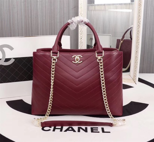 Chanel Calfskin Leather tote Bag 85584 Burgundy