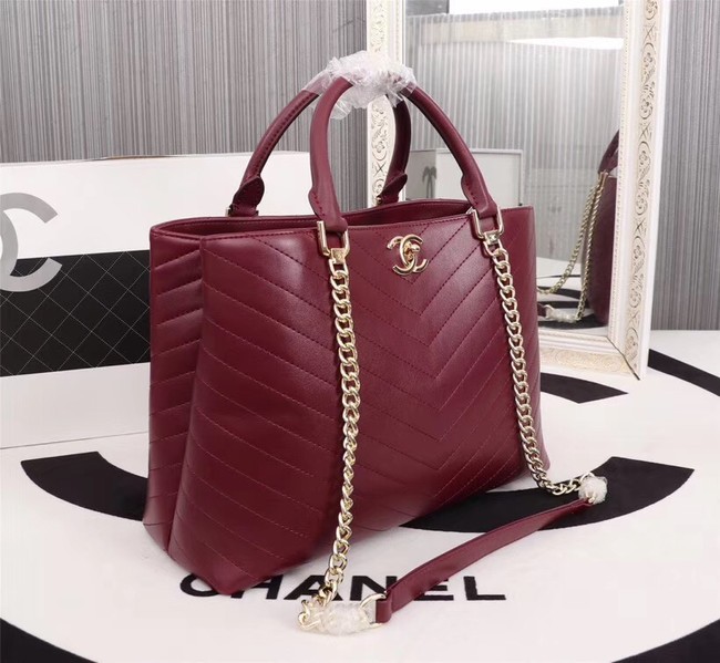 Chanel Calfskin Leather tote Bag 85584 Burgundy