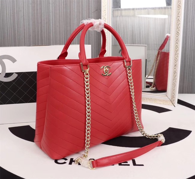 Chanel Calfskin Leather tote Bag 85584 red