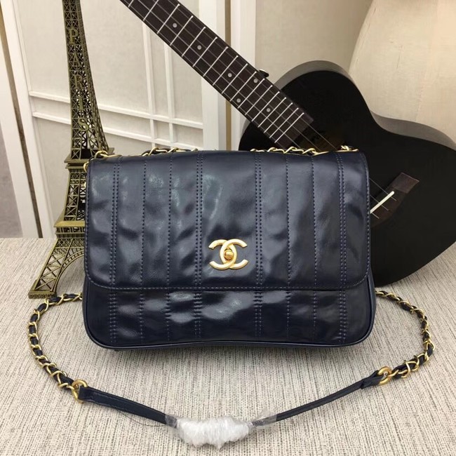 Chanel Shoulder Bag 33659 Gold-Tone Metal dark blue