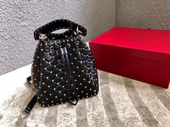 VALENTINO Rockstud leather bucket bag 0059L black