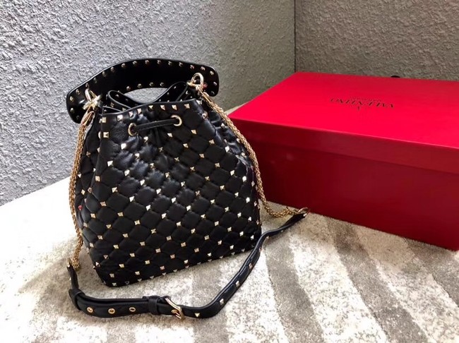 VALENTINO Rockstud leather bucket bag 0059L black