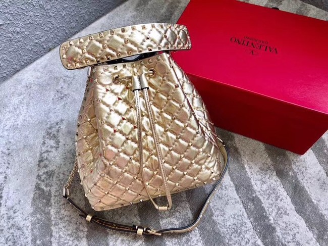 VALENTINO Rockstud leather bucket bag 0059L gold