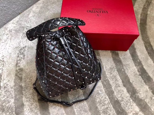 VALENTINO Rockstud leather bucket bag A0059L black