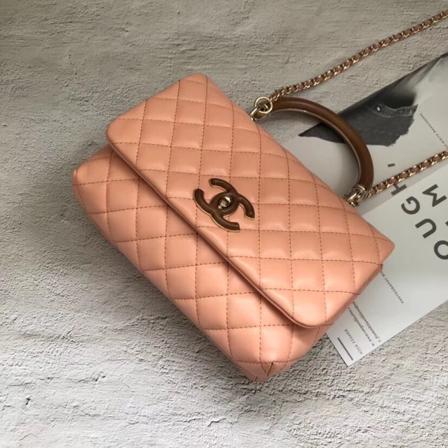 Chanel Flap Bag with Top Handle Gold-Tone Metal A57342 pink