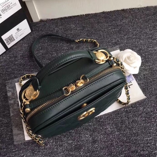 Chanel Flap Bag vanity case Calfskin & Gold-Tone Metal A57905 Blackish green