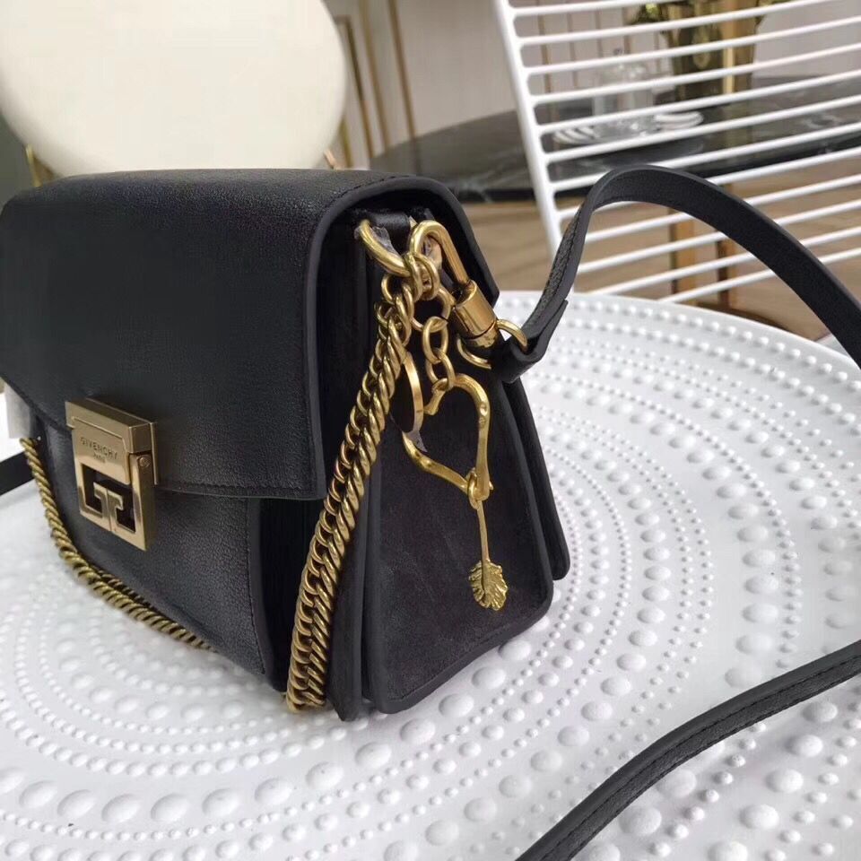 GIVENCHY GV3 leather and suede shoulder bag 9333 black