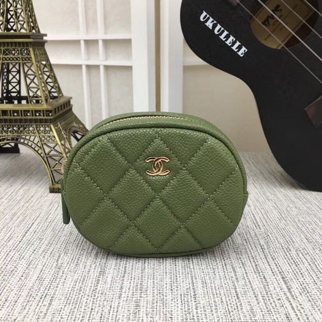 Chanel Coin Purse Metallic Grained Lambskin & Gold-Tone Metal A68995 green