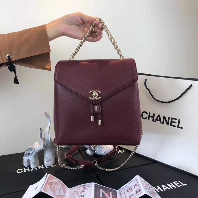 Chanel backpack Calfskin & Gold-Tone Metal A57555 Burgundy