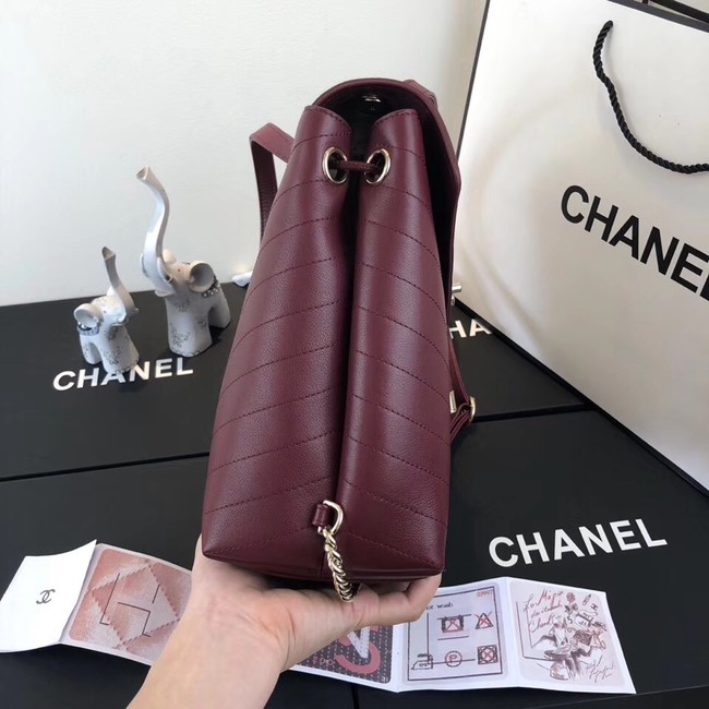 Chanel backpack Calfskin & Gold-Tone Metal A57555 Burgundy