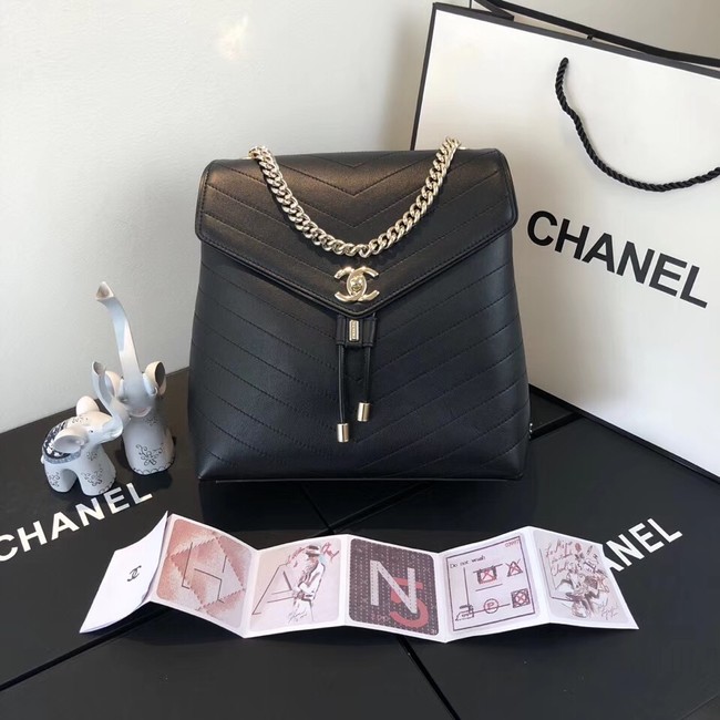 Chanel backpack Calfskin & Gold-Tone Metal A57555 black