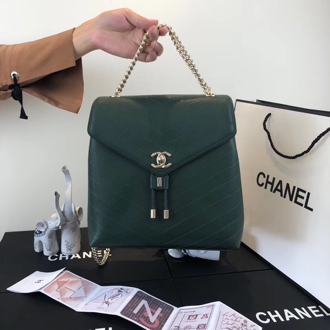 Chanel backpack Calfskin & Gold-Tone Metal A57555 green