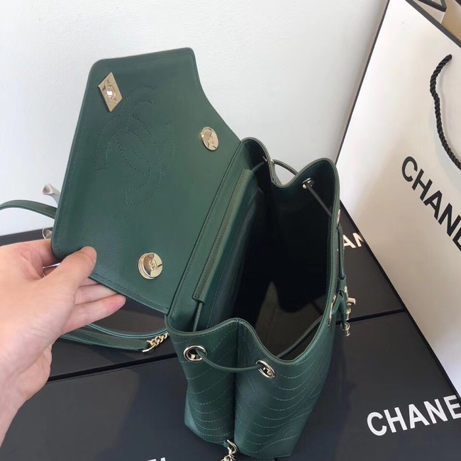 Chanel backpack Calfskin & Gold-Tone Metal A57555 green