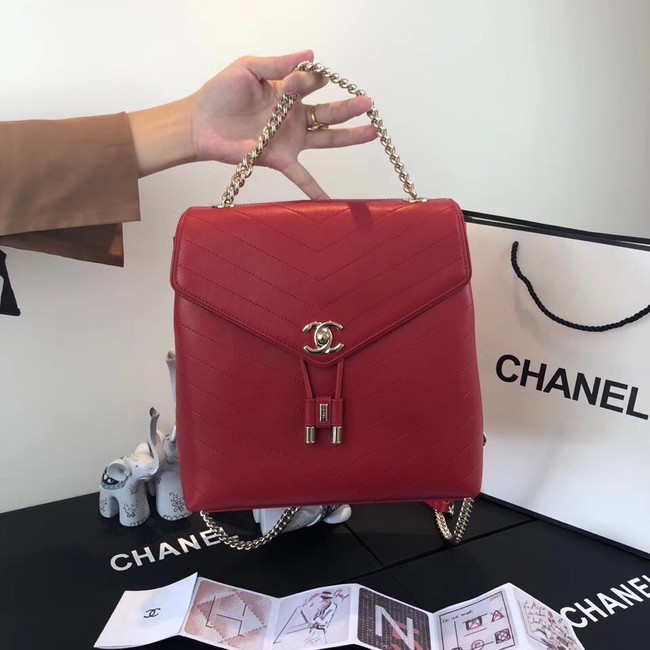 Chanel backpack Calfskin & Gold-Tone Metal A57555 red