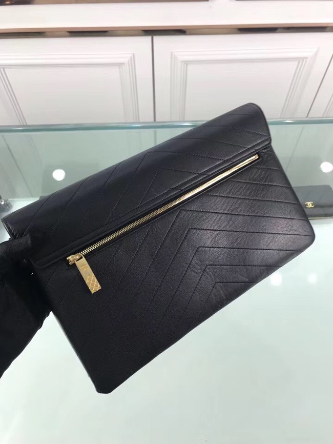 Chanel pouch Grained Calfskin Smooth Calfskin & Gold-Tone Meta 57434 black