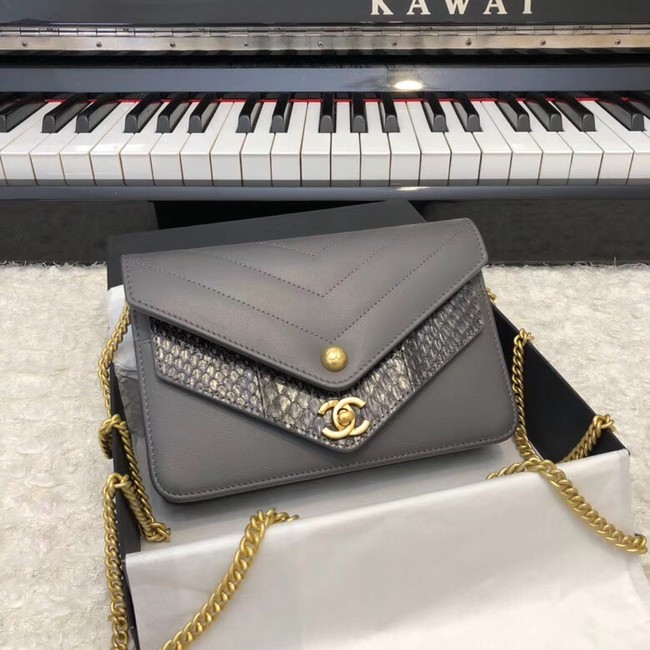 Chanel Original Lambskin & Gold-Tone Metal D33814 grey