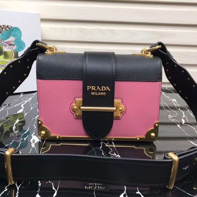 Prada Cahier leather bag 1BD045 rose&black