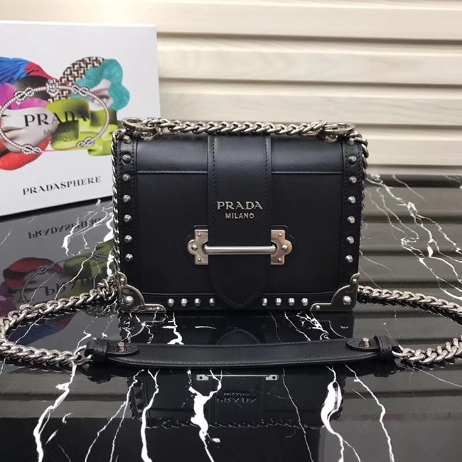 Prada Cahier studded leather bag 1BD045-1 black