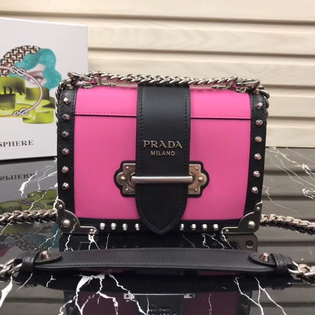 Prada Cahier studded leather bag 1BD045-1 rose&black