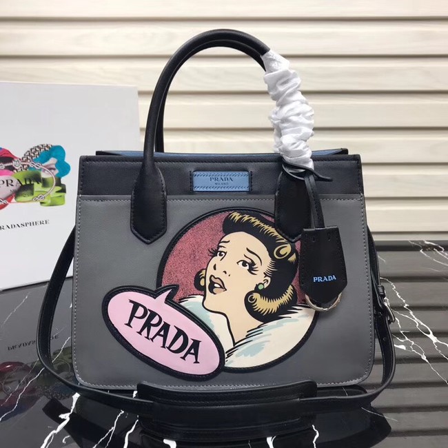 Prada Dual calf leather bag 1BA178 grey&black