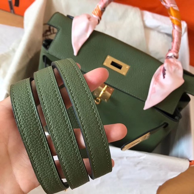 Hermes original Togo leather kelly bag KL320 Blackish green