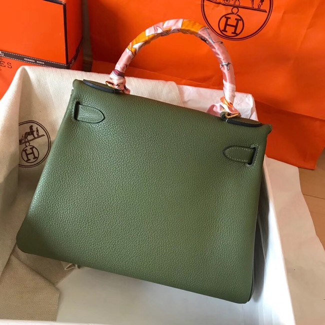 Hermes original Togo leather kelly bag KL320 Blackish green