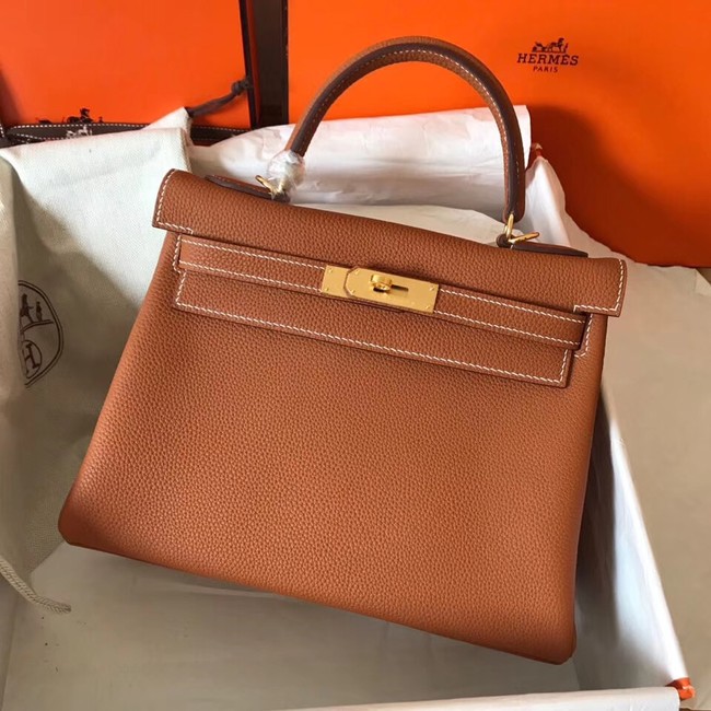 Hermes original Togo leather kelly bag KL320 brown