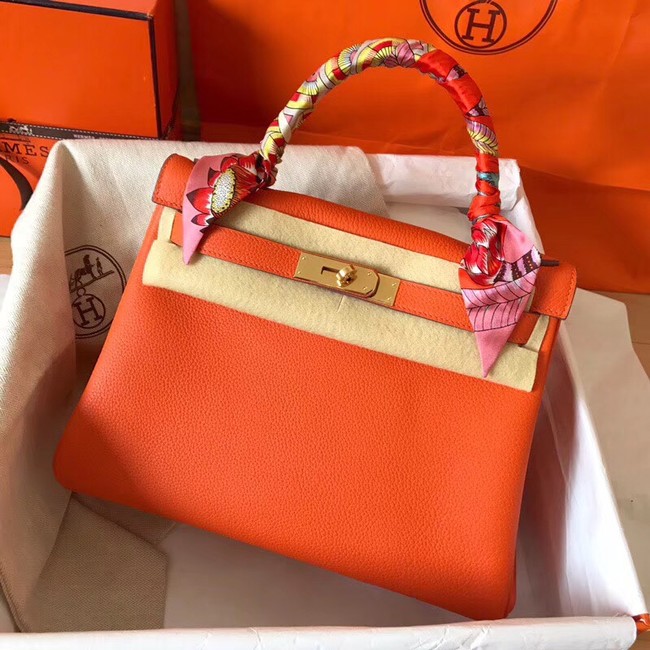 Hermes original Togo leather kelly bag KL320 orange