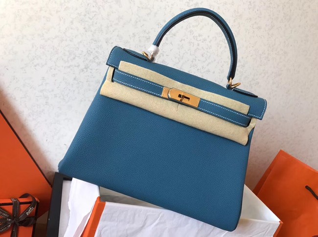 Hermes original Togo leather kelly bag KL320 sky blue