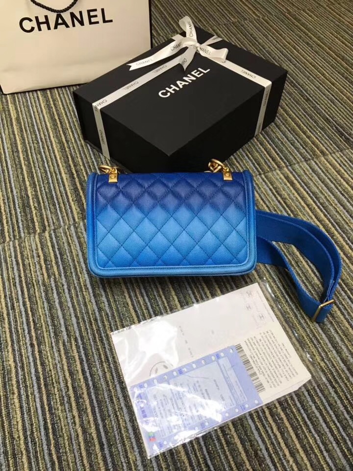 Chanel flap bag Grained Calfskin Resin & Gold-Tone Metal AS0061 blue