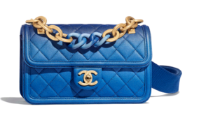 Chanel flap bag Grained Calfskin Resin & Gold-Tone Metal AS0061 blue