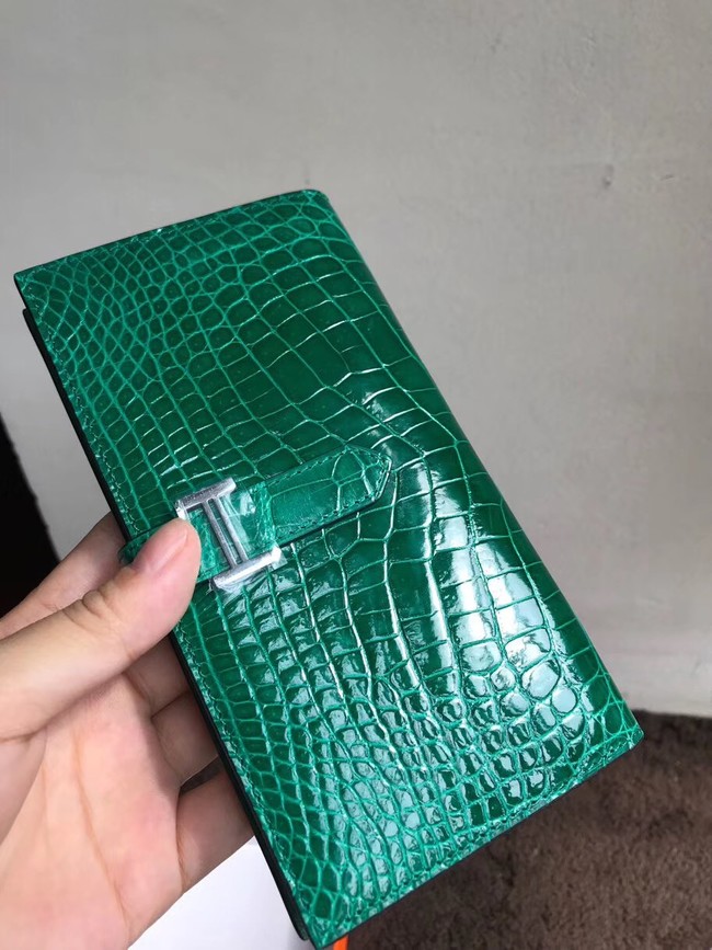 Hermes 100% genuine crocodile leather kelly Wallet 33569 green