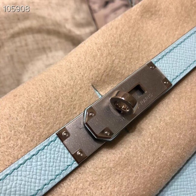 Hermes original Kelly Epsom Leather KL32 light blue Silver hardware