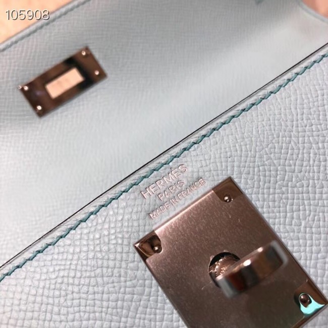 Hermes original Kelly Epsom Leather KL32 light blue Silver hardware