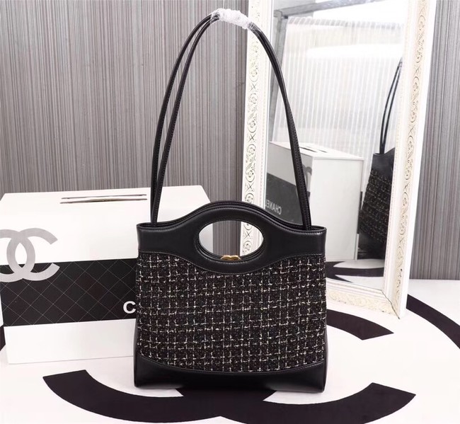 Chanel 31 large shopping bag Calfskin Tweed & Gold-Tone Metal A57977 black