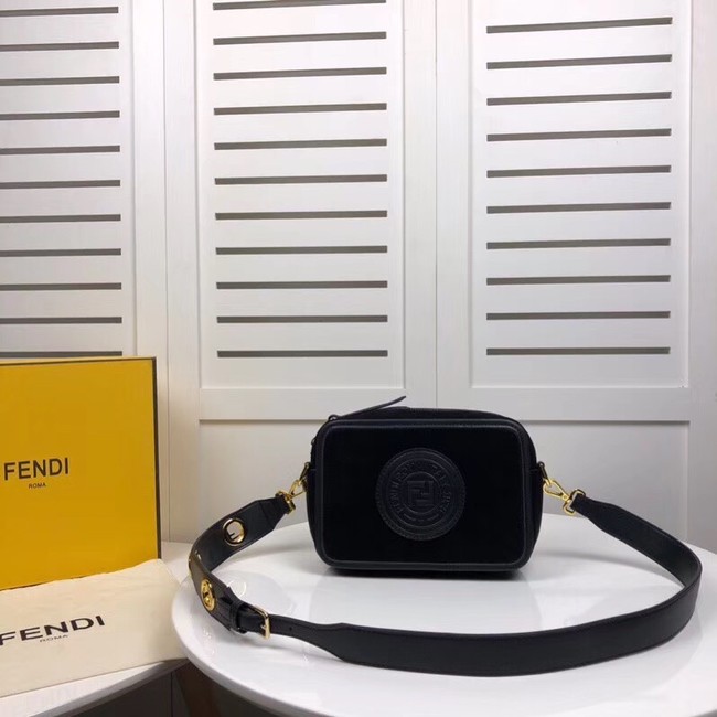 Fendi MINI CAMERA CASE suede bag 8BS019A black