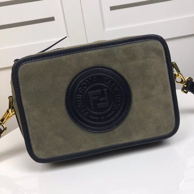 Fendi MINI CAMERA CASE suede bag 8BS019A green