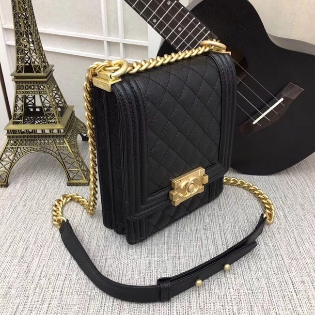 boy chanel handbag Patent Calfskin & Gold-Tone Metal AS0130 black